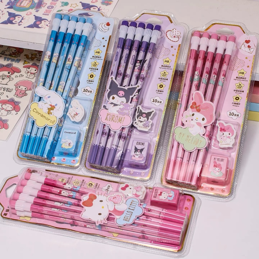 Kawaii Tech Accessories - 12 szt./zestaw Kreskówkowe ołówki HB Hello