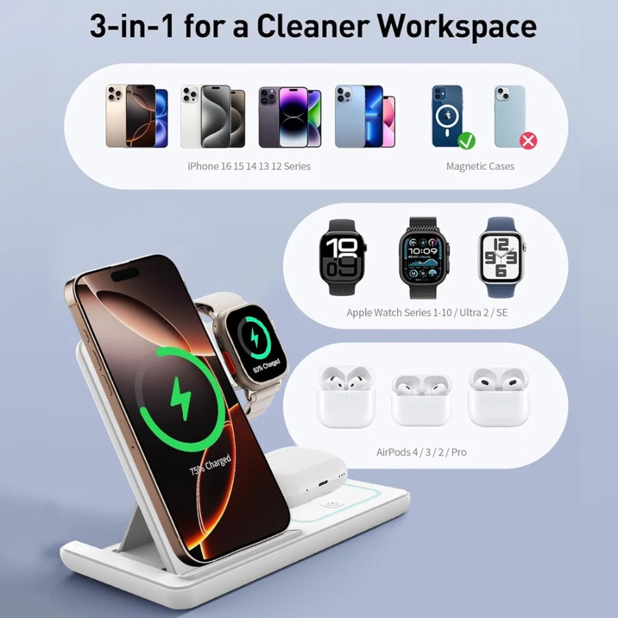 Składana podstawka ładująca 3  – Wireless Charger 3 In 1 recenzja i cena